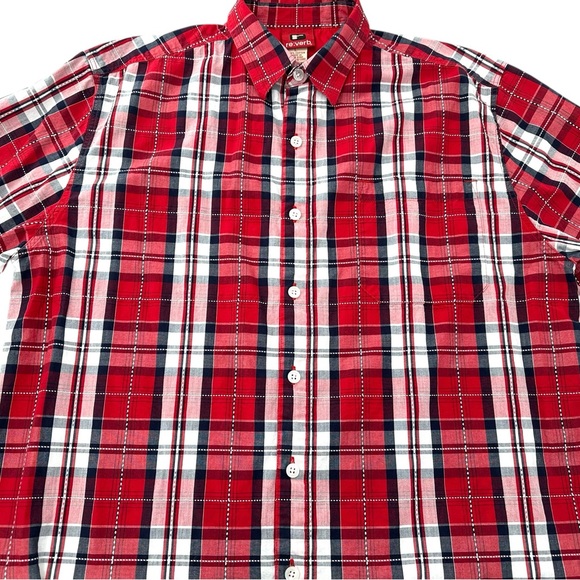 Re:Verb men’s Large Red & Black Plaid Short Sleeve 100% Cotton Button Down Shirt - Picture 2 of 7